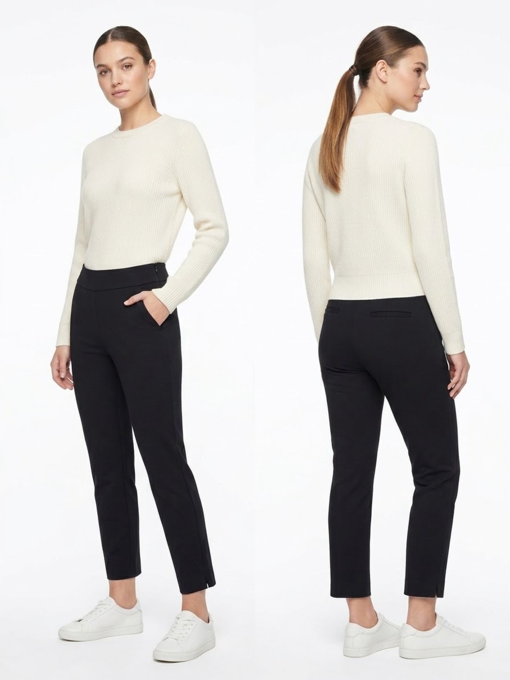 Cabi Agency Pant $118 W17-18” R11” I25” Black Ponte Knit Slim Ankle 14